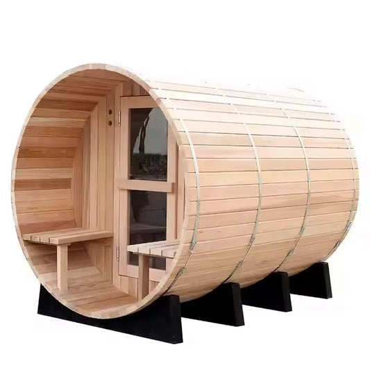 Custom Hemlock Barrel Sauna Room for Outdoor Relaxation
