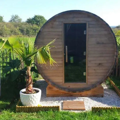 Outdoor Red Cedar Panoramic Barrel Sauna with Backrest 8 People