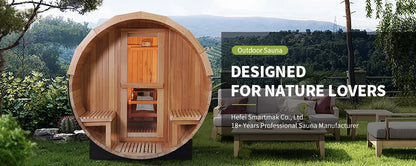 Custom Hemlock Barrel Sauna Room for Outdoor Relaxation