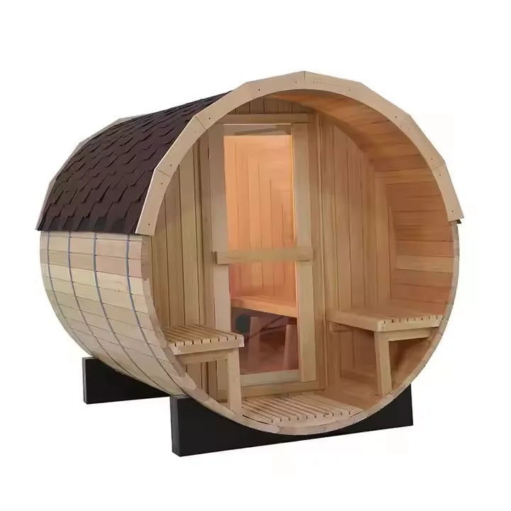Custom Hemlock Barrel Sauna Room for Outdoor Relaxation