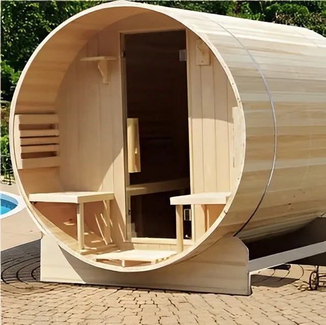 Outdoor Red Cedar Panoramic Barrel Sauna with Backrest Customized model