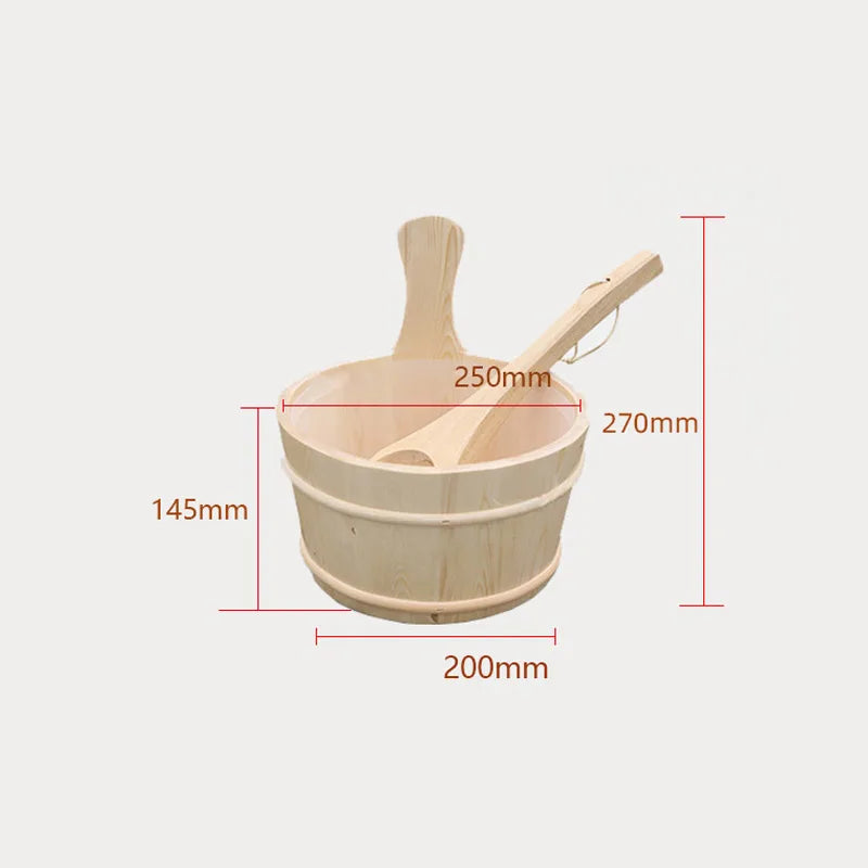 Traditional Wooden Sauna Bucket with Ladle for Steam Wooden Barrel