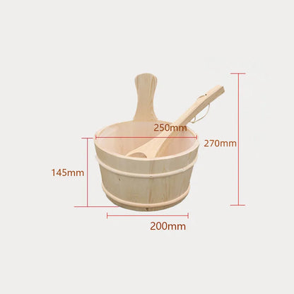 Traditional Wooden Sauna Bucket with Ladle for Steam Wooden Barrel