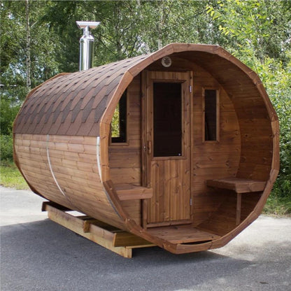 Outdoor Red Cedar Panoramic Barrel Sauna with Backrest